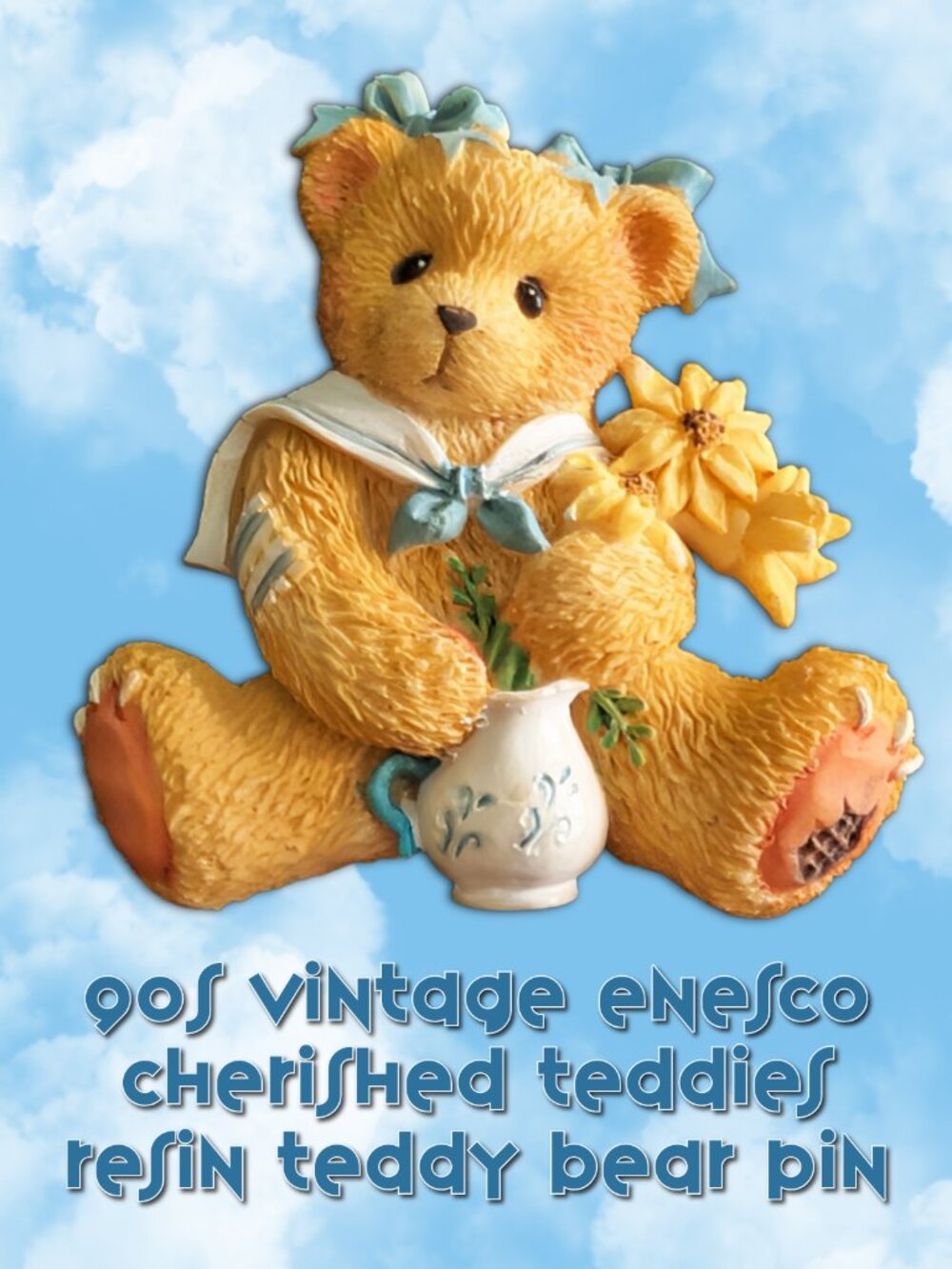 Vintage Enesco Teddy Bear Brooch Pin - Cute!! Pitcher Accent, Collectible